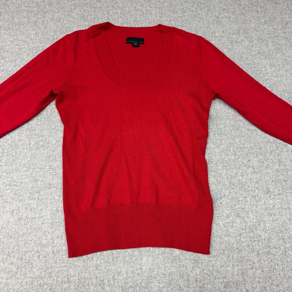 Attention | Scoop Neck Sweater | Large | Red | Ribbed Knit Long Sleeve Top